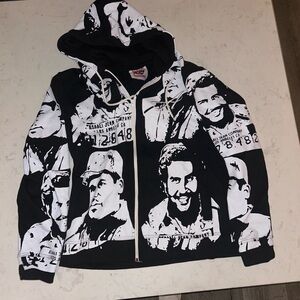 Black and White Graphic Zip-Up Sweater